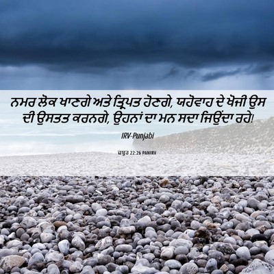 Picture 06 - ਜ਼ਬੂਰ 22:26 PANIRV - ਨਮਰ ਲੋਕ ਖਾਣਗੇ ਅਤੇ - Bible Verse Picture