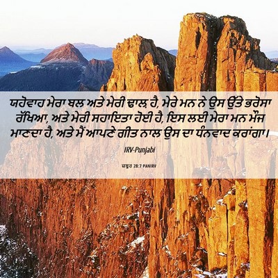 Picture 06 - ਜ਼ਬੂਰ 28:7 PANIRV - ਯਹੋਵਾਹ ਮੇਰਾ ਬਲ ਅਤੇ - Bible Verse Picture