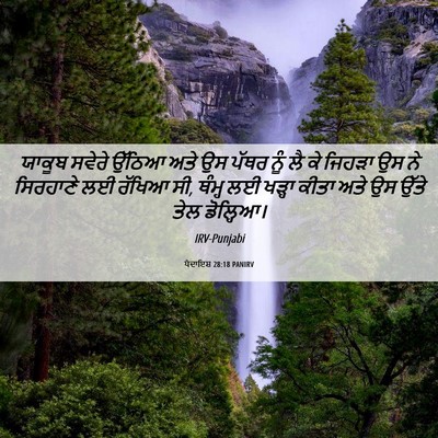 Picture 06 - ਪੈਦਾਇਸ਼ 28:18 PANIRV - ਯਾਕੂਬ ਸਵੇਰੇ ਉੱਠਿਆ - Bible Verse Picture