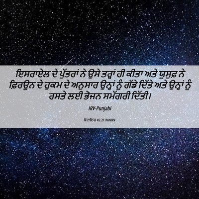 Picture 06 - ਪੈਦਾਇਸ਼ 45:21 PANIRV - ਇਸਰਾਏਲ ਦੇ ਪੁੱਤਰਾਂ - Bible Verse Picture