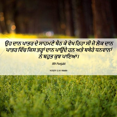 Picture 06 - ਮਰਕੁਸ 12:41 PANIRV - ਉਹ ਦਾਨ ਪਾਤਰ ਦੇ - Bible Verse Picture