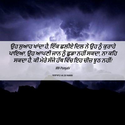 Picture 06 - ਯਸਾਯਾਹ 44:20 PANIRV - ਉਹ ਸੁਆਹ ਖਾਂਦਾ ਹੈ, - Bible Verse Picture