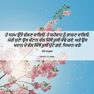Picture 06 - ਯਸਾਯਾਹ 51:1 PANIRV - ਹੇ ਧਰਮ ਉੱਤੇ ਚੱਲਣ - Bible Verse Picture