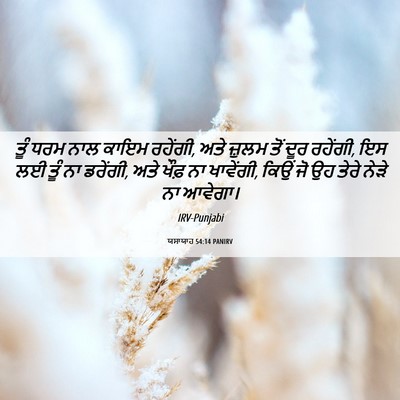 Picture 06 - ਯਸਾਯਾਹ 54:14 PANIRV - ਤੂੰ ਧਰਮ ਨਾਲ ਕਾਇਮ - Bible Verse Picture