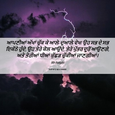 Picture 06 - ਯਸਾਯਾਹ 60:4 PANIRV - ਆਪਣੀਆਂ ਅੱਖਾਂ ਚੁੱਕ - Bible Verse Picture
