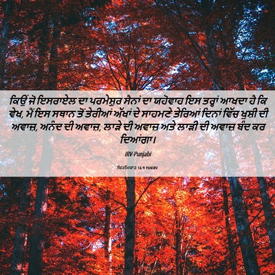 Picture 06 - ਯਿਰਮਿਯਾਹ 16:9 PANIRV - ਕਿਉਂ ਜੋ ਇਸਰਾਏਲ ਦਾ - Bible Verse Picture
