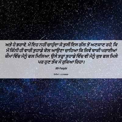 Picture 06 - ਰੋਮੀਆਂ 1:13 PANIRV - ਅਤੇ ਹੇ ਭਰਾਵੋ, ਮੈਂ - Bible Verse Picture