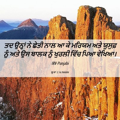 Picture 06 - ਲੂਕਾ 2:16 PANIRV - ਤਦ ਉਨ੍ਹਾਂ ਨੇ ਛੇਤੀ - Bible Verse Picture