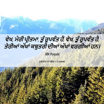 Picture 06 - ਸੁਲੇਮਾਨ ਦਾ ਗੀਤ 1:15 PANIRV - ਵੇਖ, ਮੇਰੀ ਪ੍ਰੀਤਮਾ, - Bible Verse Picture