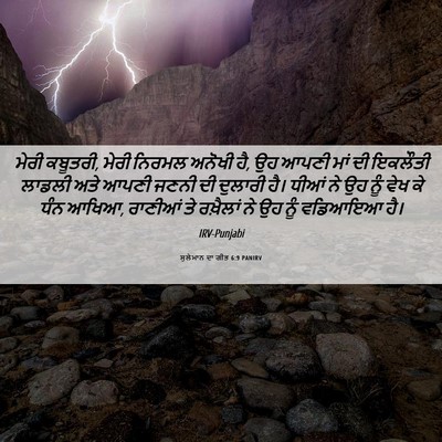 Picture 06 - ਸੁਲੇਮਾਨ ਦਾ ਗੀਤ 6:9 PANIRV - ਮੇਰੀ ਕਬੂਤਰੀ, ਮੇਰੀ - Bible Verse Picture