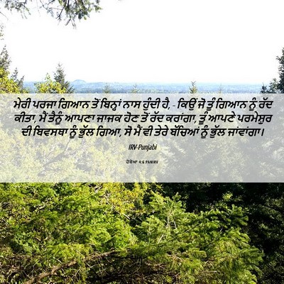 Picture 06 - ਹੋਸ਼ੇਆ 4:6 PANIRV - ਮੇਰੀ ਪਰਜਾ ਗਿਆਨ ਤੋਂ - Bible Verse Picture
