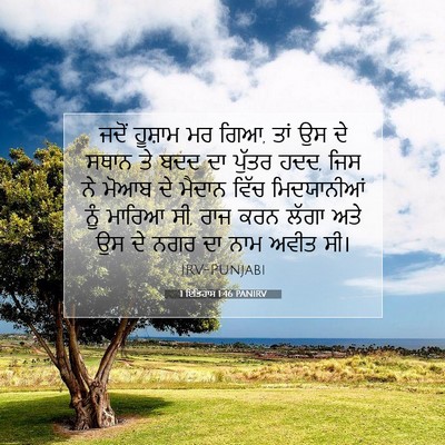 Picture 07 - 1 ਇਤਿਹਾਸ 1:46 PANIRV - ਜਦੋਂ ਹੂਸ਼ਾਮ ਮਰ ਗਿਆ, - Bible Verse Picture