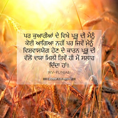 Picture 07 - 1 ਕੁਰਿੰਥੀਆਂ 7:25 PANIRV - ਪਰ ਕੁਆਰੀਆਂ ਦੇ ਵਿਖੇ - Bible Verse Picture