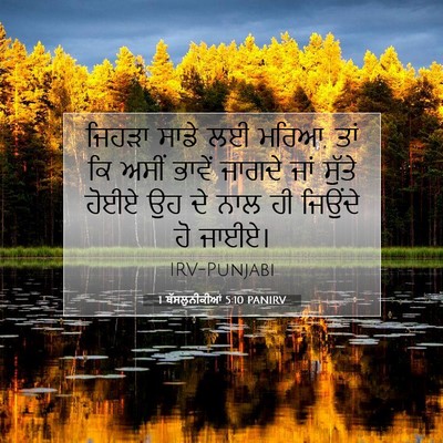 Picture 07 - 1 ਥੱਸਲੁਨੀਕੀਆਂ 5:10 PANIRV - ਜਿਹੜਾ ਸਾਡੇ ਲਈ ਮਰਿਆ, - Bible Verse Picture