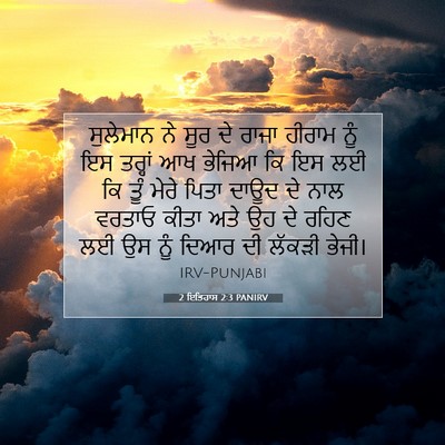 Picture 07 - 2 ਇਤਿਹਾਸ 2:3 PANIRV - ਸੁਲੇਮਾਨ ਨੇ ਸੂਰ ਦੇ - Bible Verse Picture
