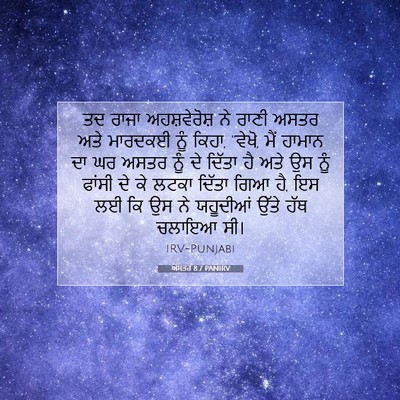 Picture 07 - ਅਸਤਰ 8:7 PANIRV - ਤਦ ਰਾਜਾ - Bible Verse Picture