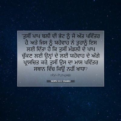 Picture 07 - ਅਹਬਾਰ 10:17 PANIRV - “ਤੁਸੀਂ ਪਾਪ ਬਲੀ ਦੀ - Bible Verse Picture
