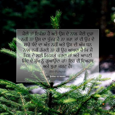 Picture 07 - ਉਪਦੇਸ਼ਕ 4:8 PANIRV - ਕੋਈ ਤਾਂ ਇਕੱਲਾ ਹੈ - Bible Verse Picture