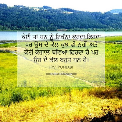 Picture 07 - ਕਹਾਉਤਾਂ 13:7 PANIRV - ਕੋਈ ਤਾਂ ਧਨ ਨੂੰ - Bible Verse Picture