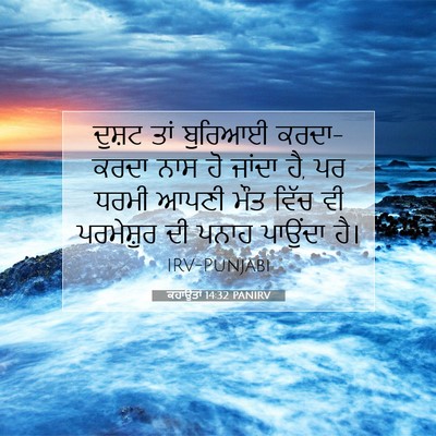 Picture 07 - ਕਹਾਉਤਾਂ 14:32 PANIRV - ਦੁਸ਼ਟ ਤਾਂ ਬੁਰਿਆਈ - Bible Verse Picture