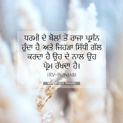 Picture 07 - ਕਹਾਉਤਾਂ 16:13 PANIRV - ਧਰਮੀ ਦੇ ਬੋਲਾਂ ਤੋਂ - Bible Verse Picture