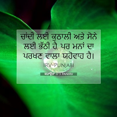 Picture 07 - ਕਹਾਉਤਾਂ 17:3 PANIRV - ਚਾਂਦੀ ਲਈ ਕੁਠਾਲੀ - Bible Verse Picture
