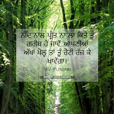 Picture 07 - ਕਹਾਉਤਾਂ 20:13 PANIRV - ਨੀਂਦ ਨਾਲ ਪ੍ਰੀਤ ਨਾ - Bible Verse Picture