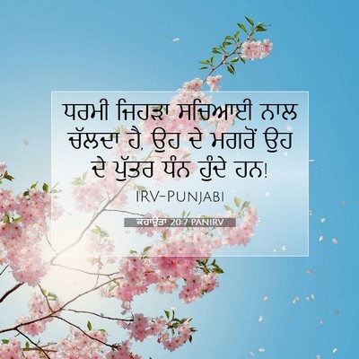 Picture 07 - ਕਹਾਉਤਾਂ 20:7 PANIRV - ਧਰਮੀ ਜਿਹੜਾ ਸਚਿਆਈ - Bible Verse Picture