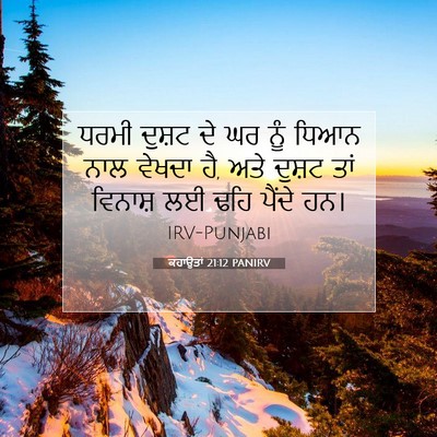 Picture 07 - ਕਹਾਉਤਾਂ 21:12 PANIRV - ਧਰਮੀ ਦੁਸ਼ਟ ਦੇ ਘਰ - Bible Verse Picture