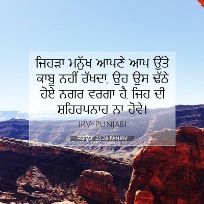 Picture 07 - ਕਹਾਉਤਾਂ 25:28 PANIRV - ਜਿਹੜਾ ਮਨੁੱਖ ਆਪਣੇ - Bible Verse Picture