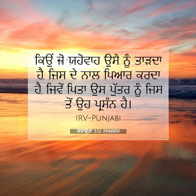 Picture 07 - ਕਹਾਉਤਾਂ 3:12 PANIRV - ਕਿਉਂ ਜੋ ਯਹੋਵਾਹ ਉਸੇ - Bible Verse Picture