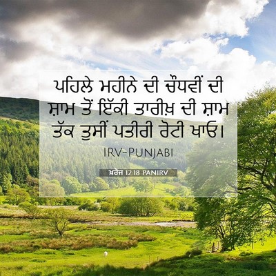 Picture 07 - ਖ਼ਰੋਜ 12:18 PANIRV - ਪਹਿਲੇ ਮਹੀਨੇ ਦੀ - Bible Verse Picture