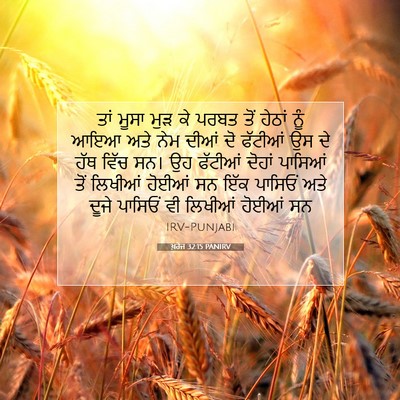 Picture 07 - ਖ਼ਰੋਜ 32:15 PANIRV - ਤਾਂ ਮੂਸਾ ਮੁੜ ਕੇ - Bible Verse Picture