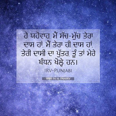 Picture 07 - ਜ਼ਬੂਰ 116:16 PANIRV - ਹੇ ਯਹੋਵਾਹ, ਮੈਂ - Bible Verse Picture