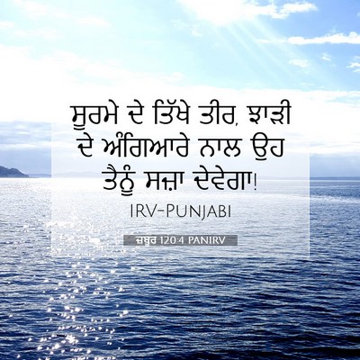 Picture 07 - ਜ਼ਬੂਰ 120:4 PANIRV - ਸੂਰਮੇ ਦੇ ਤਿੱਖੇ ਤੀਰ, - Bible Verse Picture