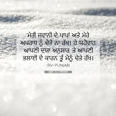 Picture 07 - ਜ਼ਬੂਰ 25:7 PANIRV - ਮੇਰੀ ਜਵਾਨੀ ਦੇ - Bible Verse Picture