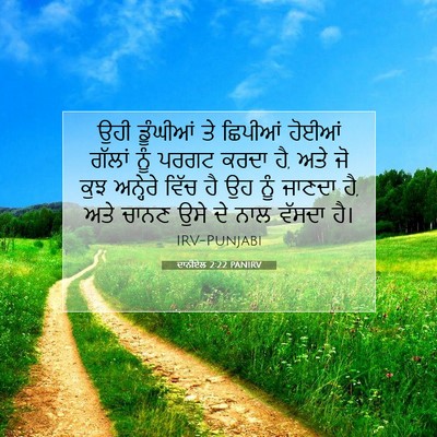 Picture 07 - ਦਾਨੀਏਲ 2:22 PANIRV - ਉਹੀ ਡੂੰਘੀਆਂ ਤੇ - Bible Verse Picture