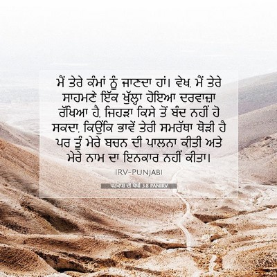 Picture 07 - ਪਰਕਾਸ਼ ਦੀ ਪੋਥੀ 3:8 PANIRV - ਮੈਂ ਤੇਰੇ ਕੰਮਾਂ ਨੂੰ - Bible Verse Picture