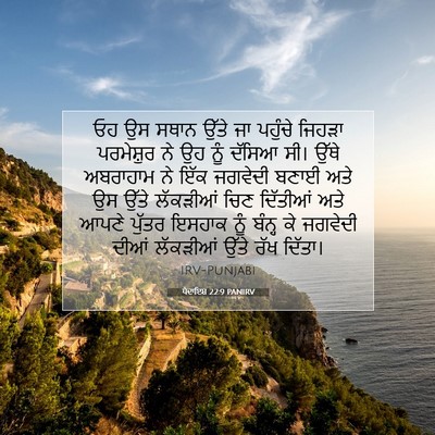 Picture 07 - ਪੈਦਾਇਸ਼ 22:9 PANIRV - ਓਹ ਉਸ ਸਥਾਨ ਉੱਤੇ ਜਾ - Bible Verse Picture