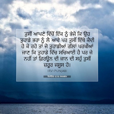 Picture 07 - ਪੈਦਾਇਸ਼ 42:16 PANIRV - ਤੁਸੀਂ ਆਪਣੇ ਵਿੱਚੋਂ - Bible Verse Picture