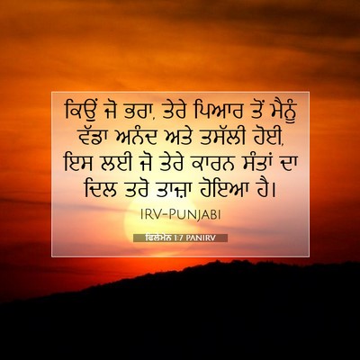 Picture 07 - ਫਿਲੇਮੋਨ 1:7 PANIRV - ਕਿਉਂ ਜੋ ਭਰਾ, ਤੇਰੇ - Bible Verse Picture