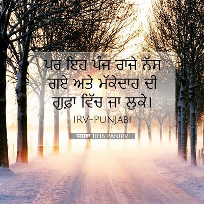 Picture 07 - ਯਸ਼ਵਾ 10:16 PANIRV - ਪਰ ਇਹ ਪੰਜ ਰਾਜੇ ਨੱਸ - Bible Verse Picture