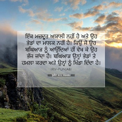 Picture 07 - ਯੂਹੰਨਾ 10:12 PANIRV - ਇੱਕ ਮਜ਼ਦੂਰ ਅਯਾਲੀ - Bible Verse Picture