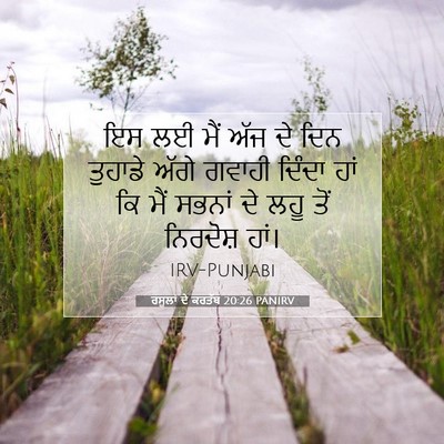 Picture 07 - ਰਸੂਲਾਂ ਦੇ ਕਰਤੱਬ 20:26 PANIRV - ਇਸ ਲਈ ਮੈਂ ਅੱਜ ਦੇ - Bible Verse Picture