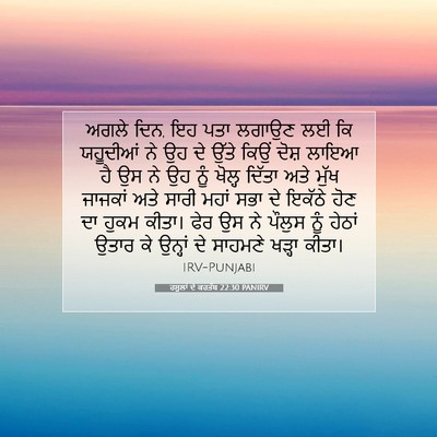 Picture 07 - ਰਸੂਲਾਂ ਦੇ ਕਰਤੱਬ 22:30 PANIRV - ਅਗਲੇ ਦਿਨ, ਇਹ ਪਤਾ - Bible Verse Picture