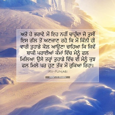 Picture 07 - ਰੋਮੀਆਂ 1:13 PANIRV - ਅਤੇ ਹੇ ਭਰਾਵੋ, ਮੈਂ - Bible Verse Picture