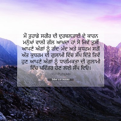 Picture 07 - ਰੋਮੀਆਂ 6:19 PANIRV - ਮੈਂ ਤੁਹਾਡੇ ਸਰੀਰ ਦੀ - Bible Verse Picture