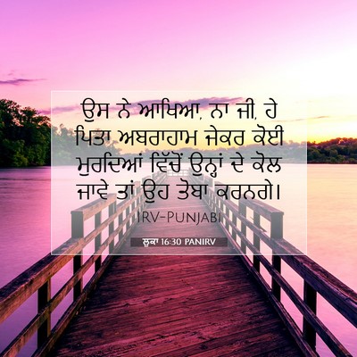 Picture 07 - ਲੂਕਾ 16:30 PANIRV - ਉਸ ਨੇ ਆਖਿਆ, ਨਾ ਜੀ, ਹੇ - Bible Verse Picture
