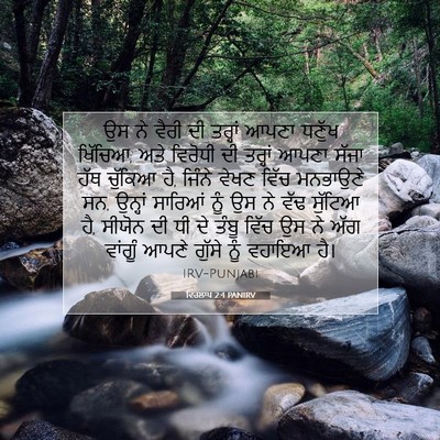 Picture 07 - ਵਿਰਲਾਪ 2:4 PANIRV - ਉਸ ਨੇ ਵੈਰੀ ਦੀ - Bible Verse Picture