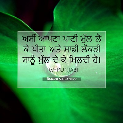 Picture 07 - ਵਿਰਲਾਪ 5:4 PANIRV - ਅਸੀਂ ਆਪਣਾ ਪਾਣੀ - Bible Verse Picture